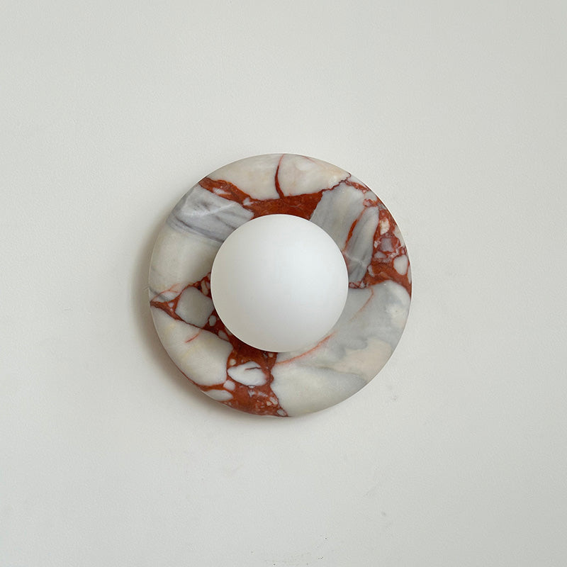Round Glass Sconce with Natural Stone Backplate – 8-Inch Contemporary Fixture for Entryways, Bedrooms & Corridors