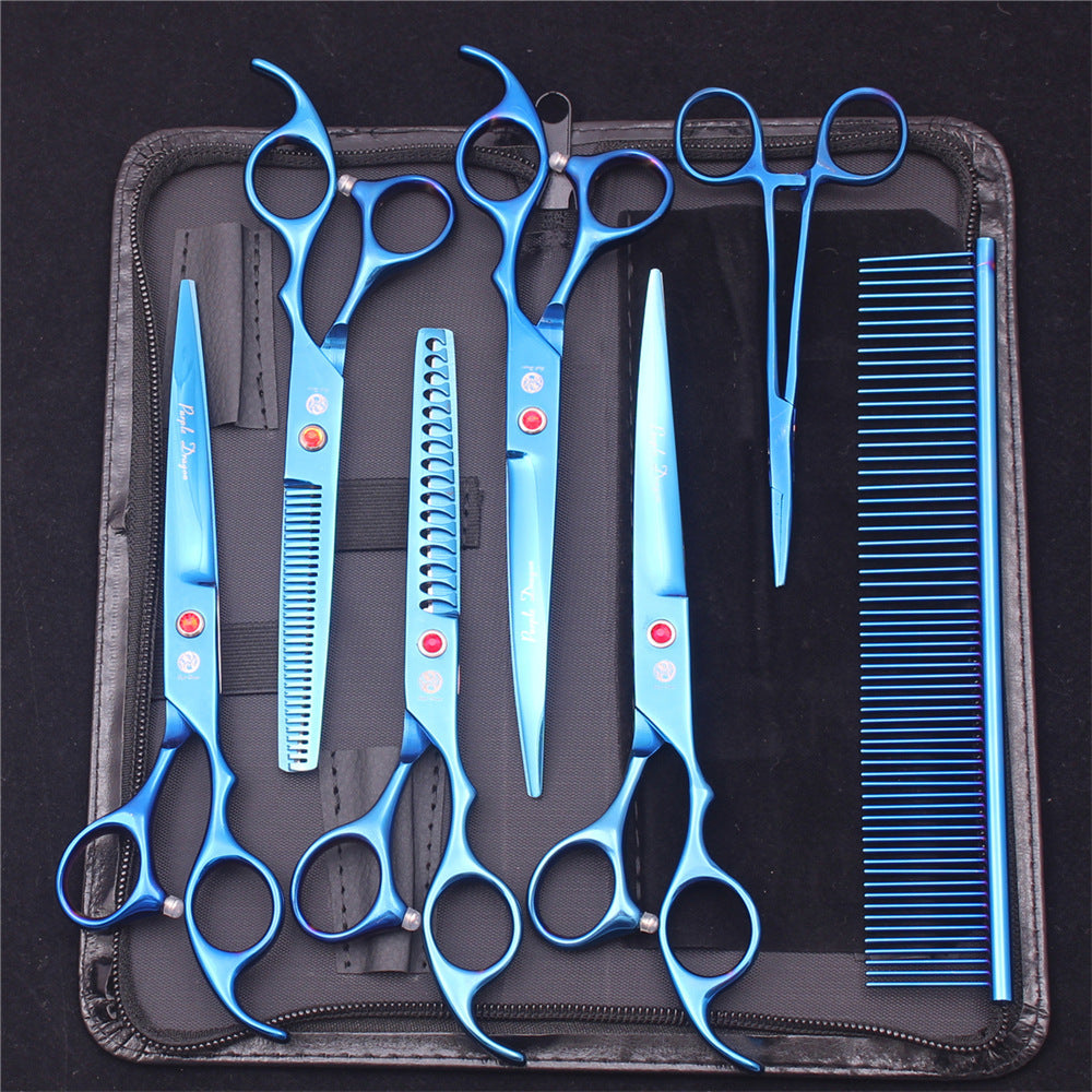Set de tijeras de peluquería canina con hojas rectas y de entresacar, acero inoxidable