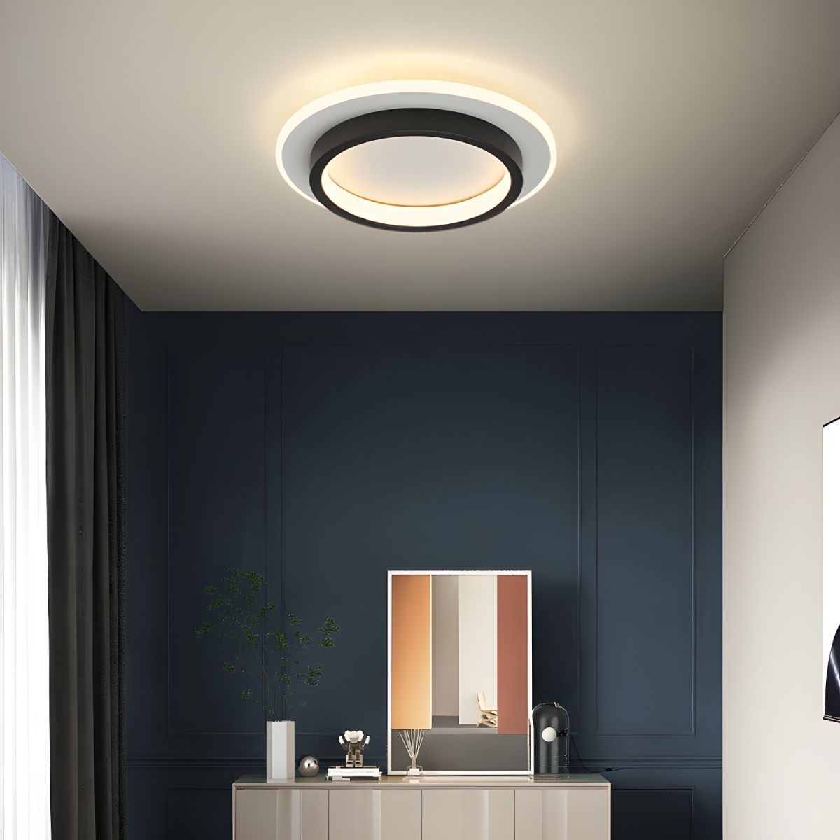 9.4 in Round LED Flush Mount Light with Ring Glow Effect for Hallways Bedrooms Entryways Modern Low-Profile Fixture Aluminum Acrylic | Thomler