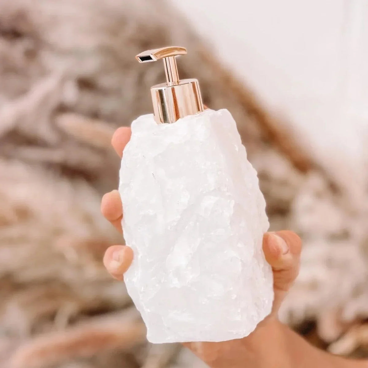 Natural Gemstone Liquid Soap Pump for Bathroom Vanity Countertop Decor Rose Quartz White Crystal Handcrafted Stone Dispenser for Kitchen Sin | Thomler