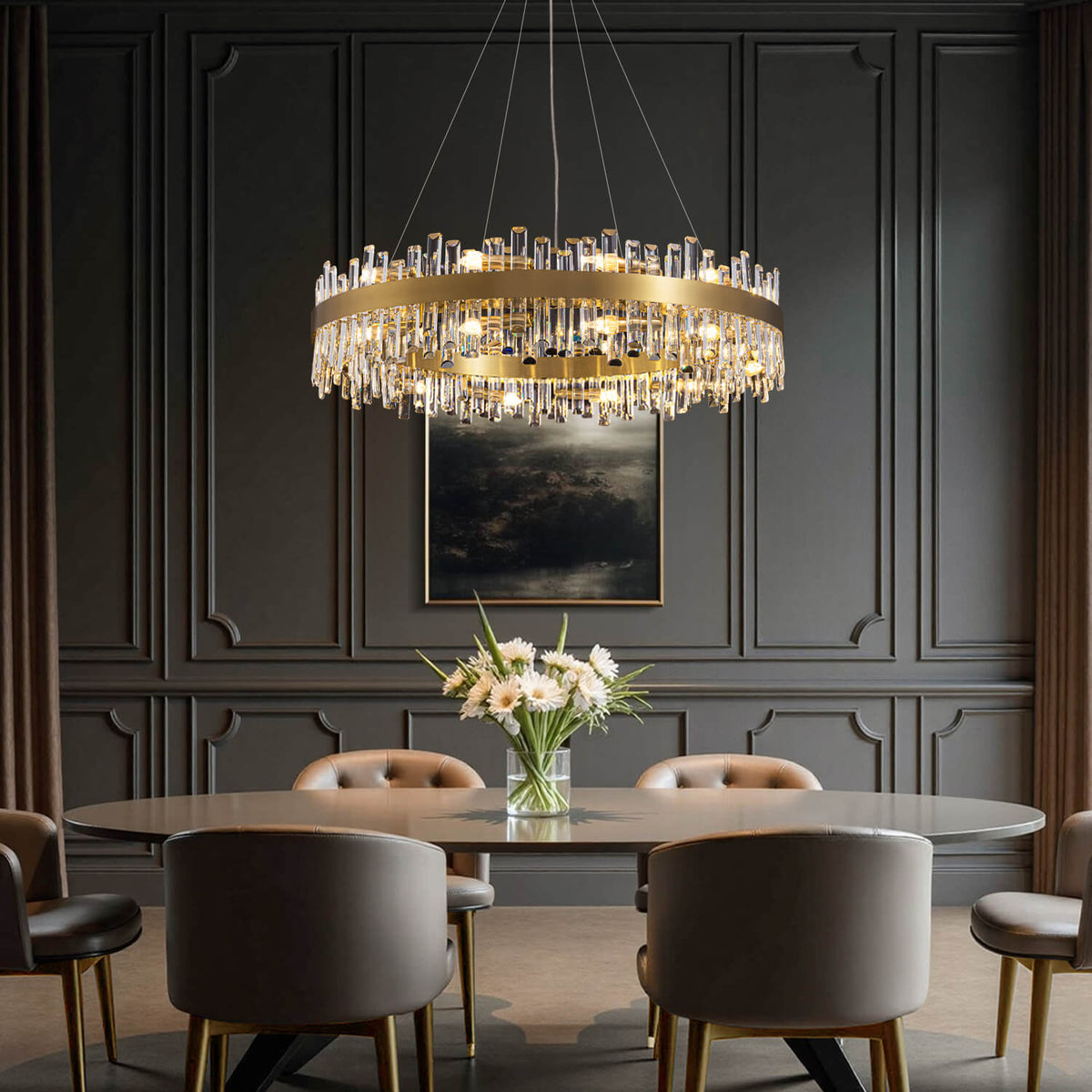 Tiered Crystal Ceiling Fixture in Gold Finish for Dining Rooms and Kitchen Islands – Adjustable Height, Multi-Size Options, E12 Candelabra B | Thomler