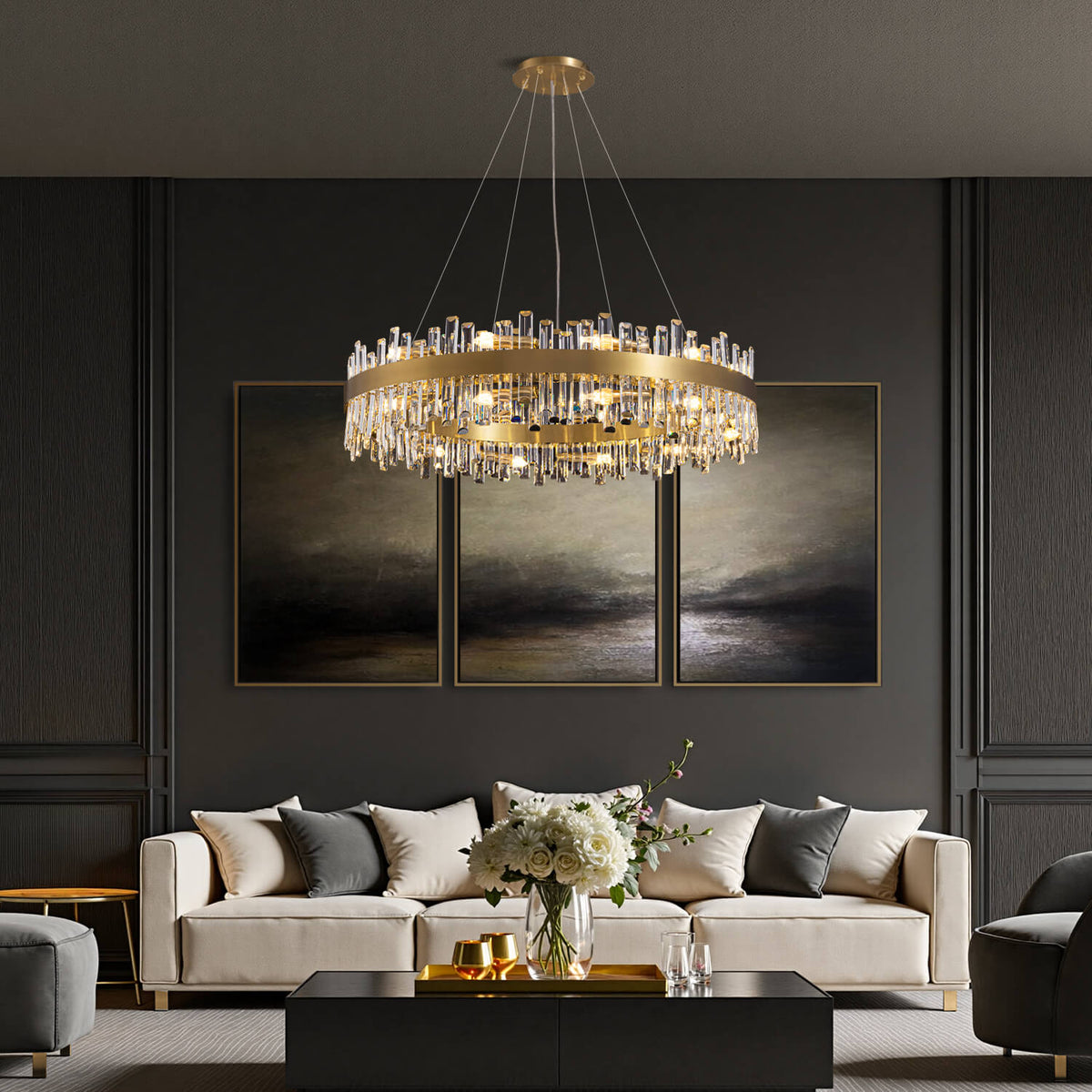 Tiered Crystal Ceiling Fixture in Gold Finish for Dining Rooms and Kitchen Islands – Adjustable Height, Multi-Size Options, E12 Candelabra B | Thomler