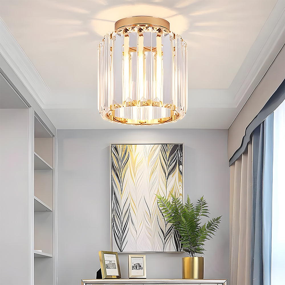 Decorative Flush Mount Light Fixture with Glass Cube and Metal Accents E27 Socket for Entryway Bedroom Small Room Ambient Overhead Lighting | Thomler