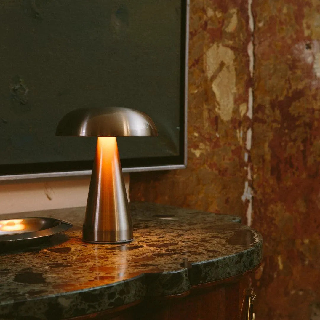Cordless Touch Lamp Metal Rechargeable 8.5 in Portable Light Indoor Outdoor Patio Dining Bedside Nightstand Ambient USB-C 3 Brightness Level | Thomler