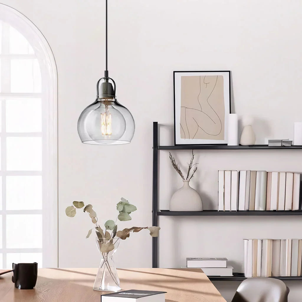 Hanging Ceiling Light Fixture Glass Globe 8 Inch Diameter Ambient Glow for Kitchen Island Entryway Hallway Bedside Nook E27 Socket 40W | Thomler