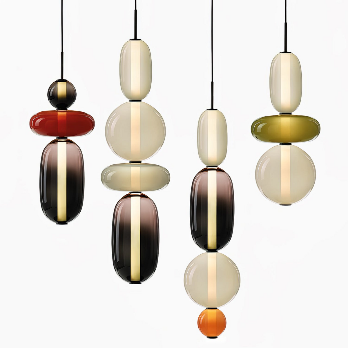 Handblown Glass Drop Pendant LED 7-inch Multi-Color Chandelier Dimmable Ceiling Light Adjustable for Kitchen Island Dining Table Living Room | Thomler