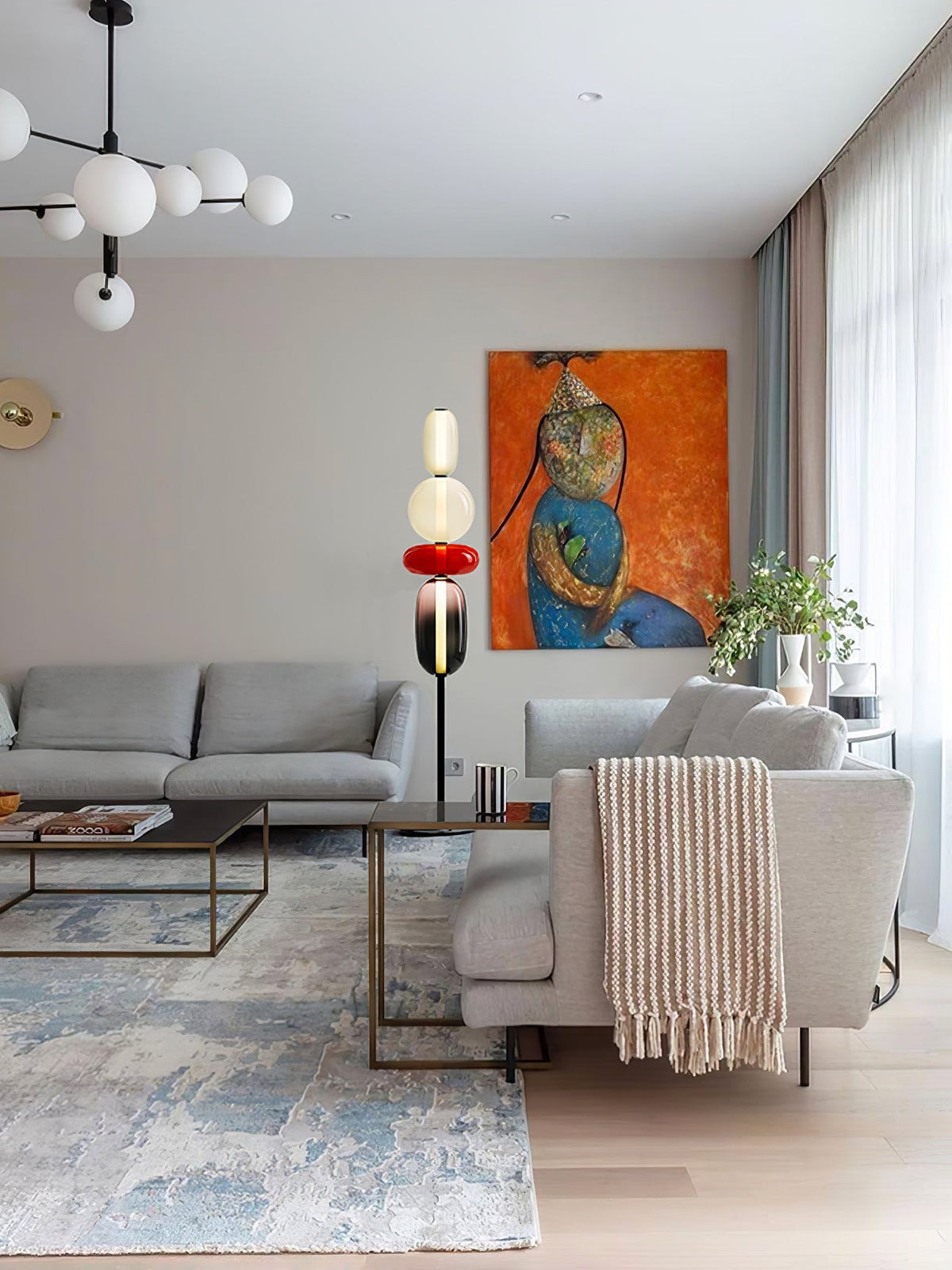 Lámpara de pie alta con temperatura de color ajustable, pantalla de metal y vidrio, iluminación decorativa moderna para dormitorio, sala de estar, rincón de lectura 130 cm | Thomler