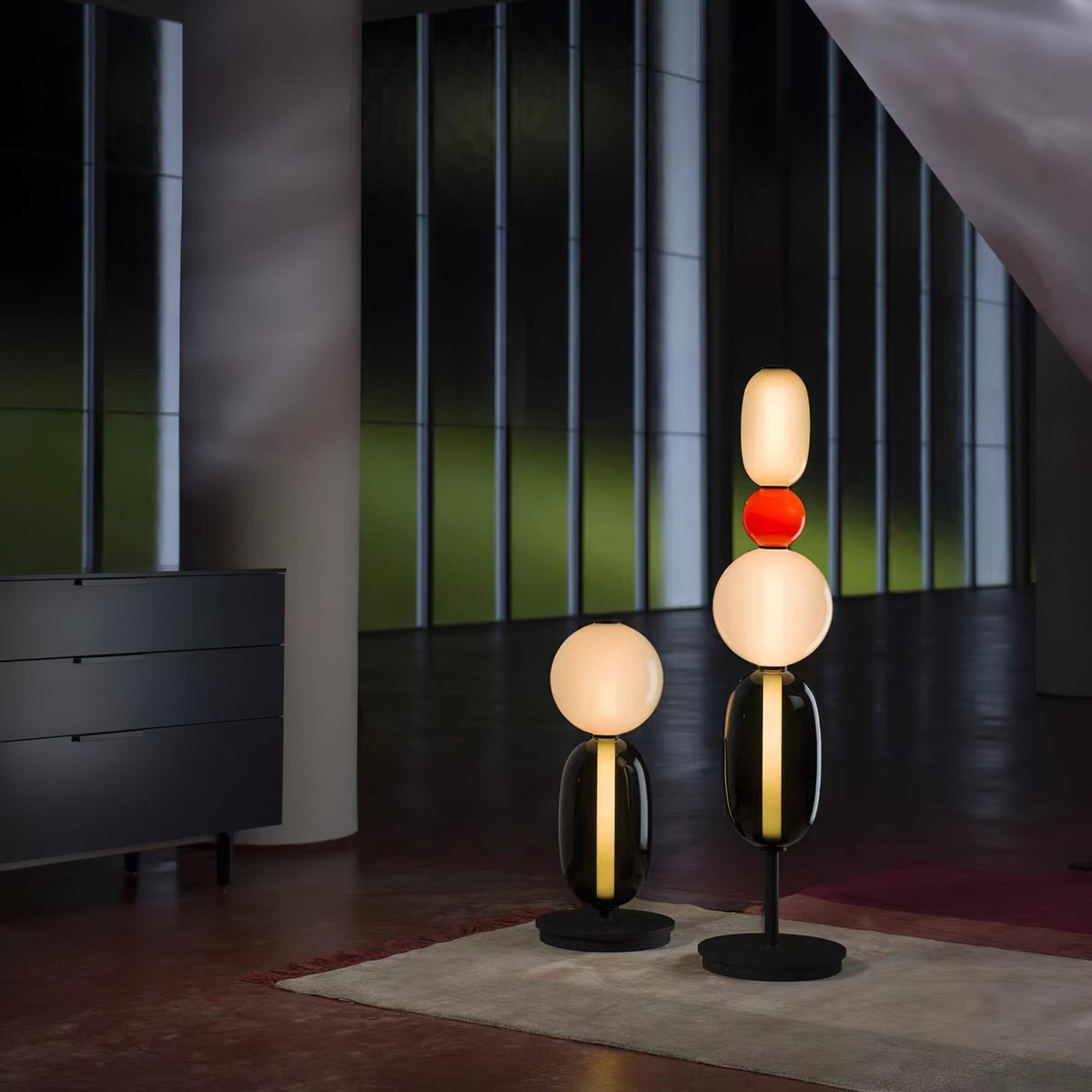 Lámpara de pie alta con temperatura de color ajustable, pantalla de metal y vidrio, iluminación decorativa moderna para dormitorio, sala de estar, rincón de lectura 130 cm | Thomler