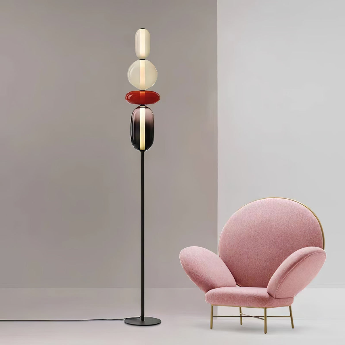 Lámpara de pie alta con temperatura de color ajustable, pantalla de metal y vidrio, iluminación decorativa moderna para dormitorio, sala de estar, rincón de lectura 130 cm | Thomler