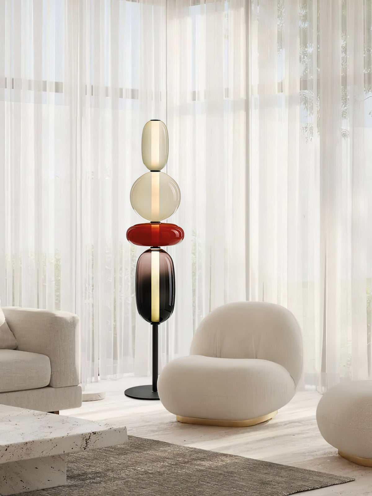 Lámpara de pie alta con temperatura de color ajustable, pantalla de metal y vidrio, iluminación decorativa moderna para dormitorio, sala de estar, rincón de lectura 130 cm | Thomler