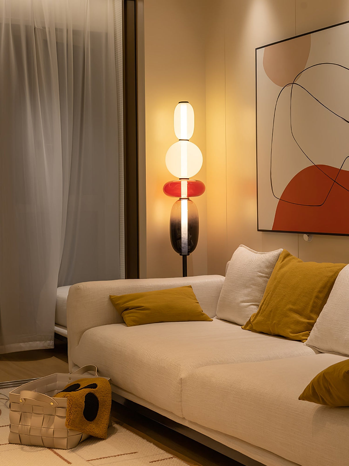 Lámpara de pie alta con temperatura de color ajustable, pantalla de metal y vidrio, iluminación decorativa moderna para dormitorio, sala de estar, rincón de lectura 130 cm | Thomler