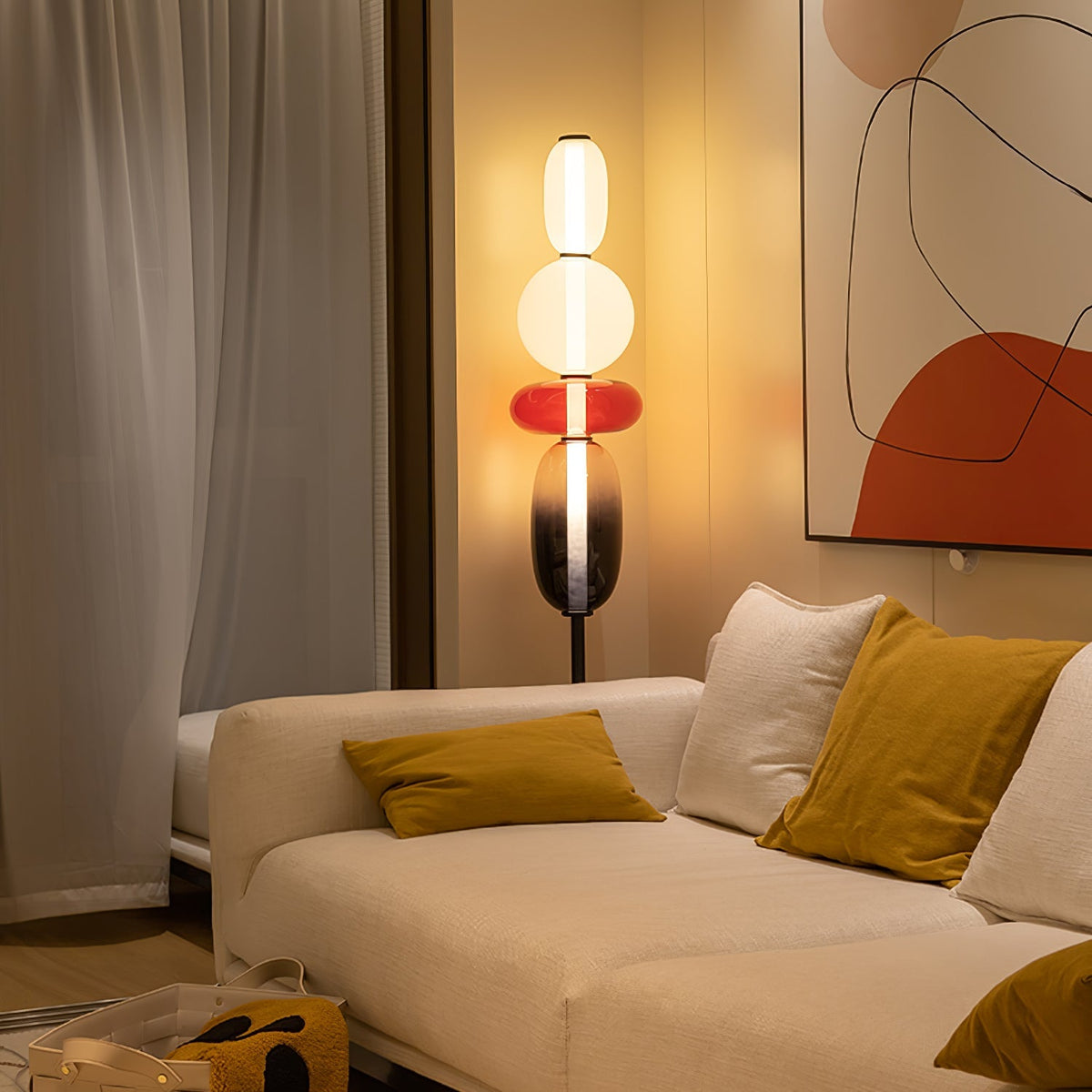 Lámpara de pie alta con temperatura de color ajustable, pantalla de metal y vidrio, iluminación decorativa moderna para dormitorio, sala de estar, rincón de lectura 130 cm | Thomler
