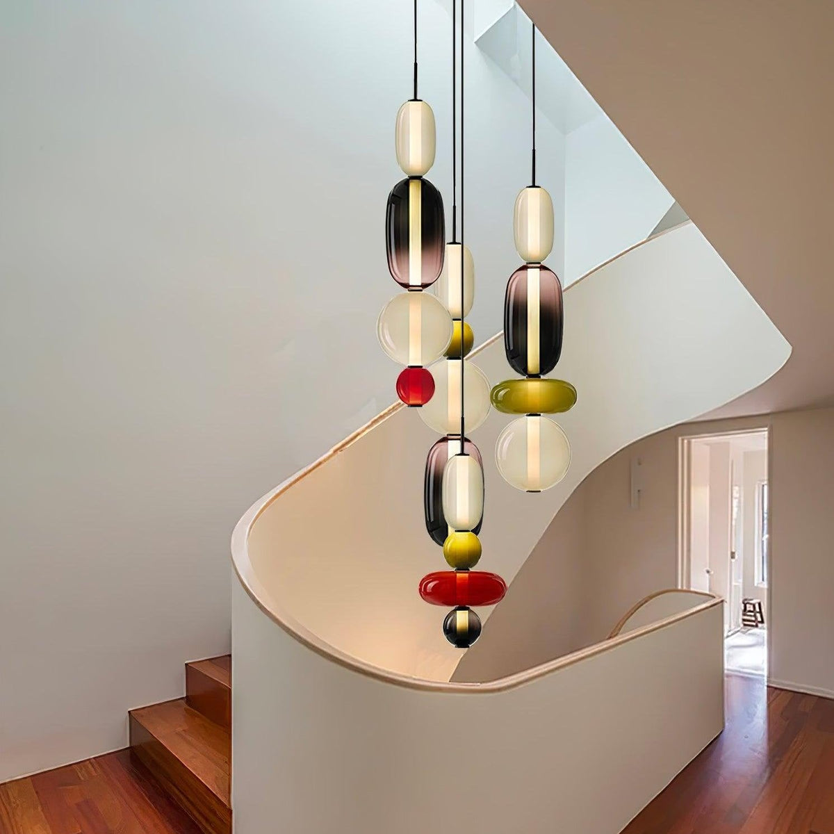 Handblown Glass Drop Pendant LED 7-inch Multi-Color Chandelier Dimmable Ceiling Light Adjustable for Kitchen Island Dining Table Living Room | Thomler