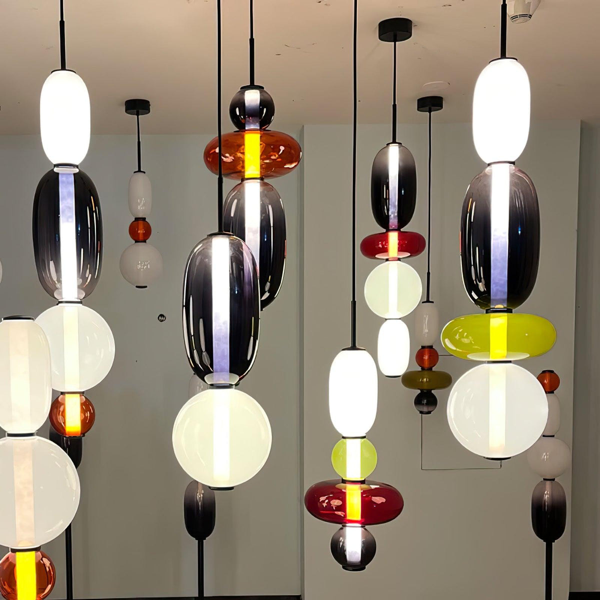 Handblown Glass Drop Pendant LED 7-inch Multi-Color Chandelier Dimmable Ceiling Light Adjustable for Kitchen Island Dining Table Living Room | Thomler