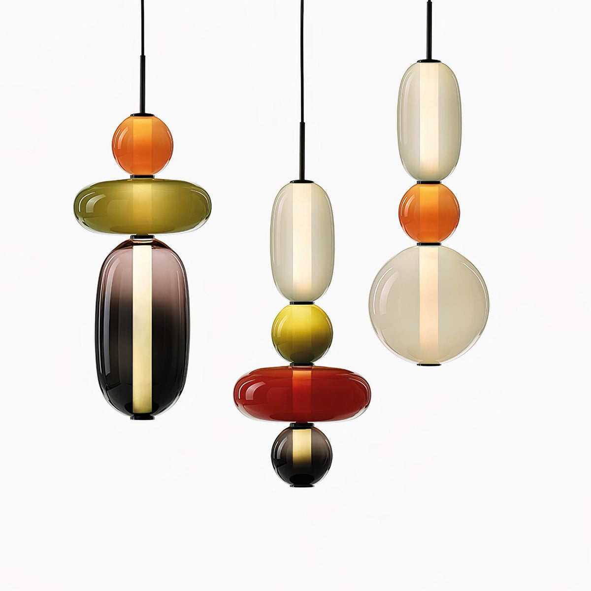 Handblown Glass Drop Pendant LED 7-inch Multi-Color Chandelier Dimmable Ceiling Light Adjustable for Kitchen Island Dining Table Living Room | Thomler