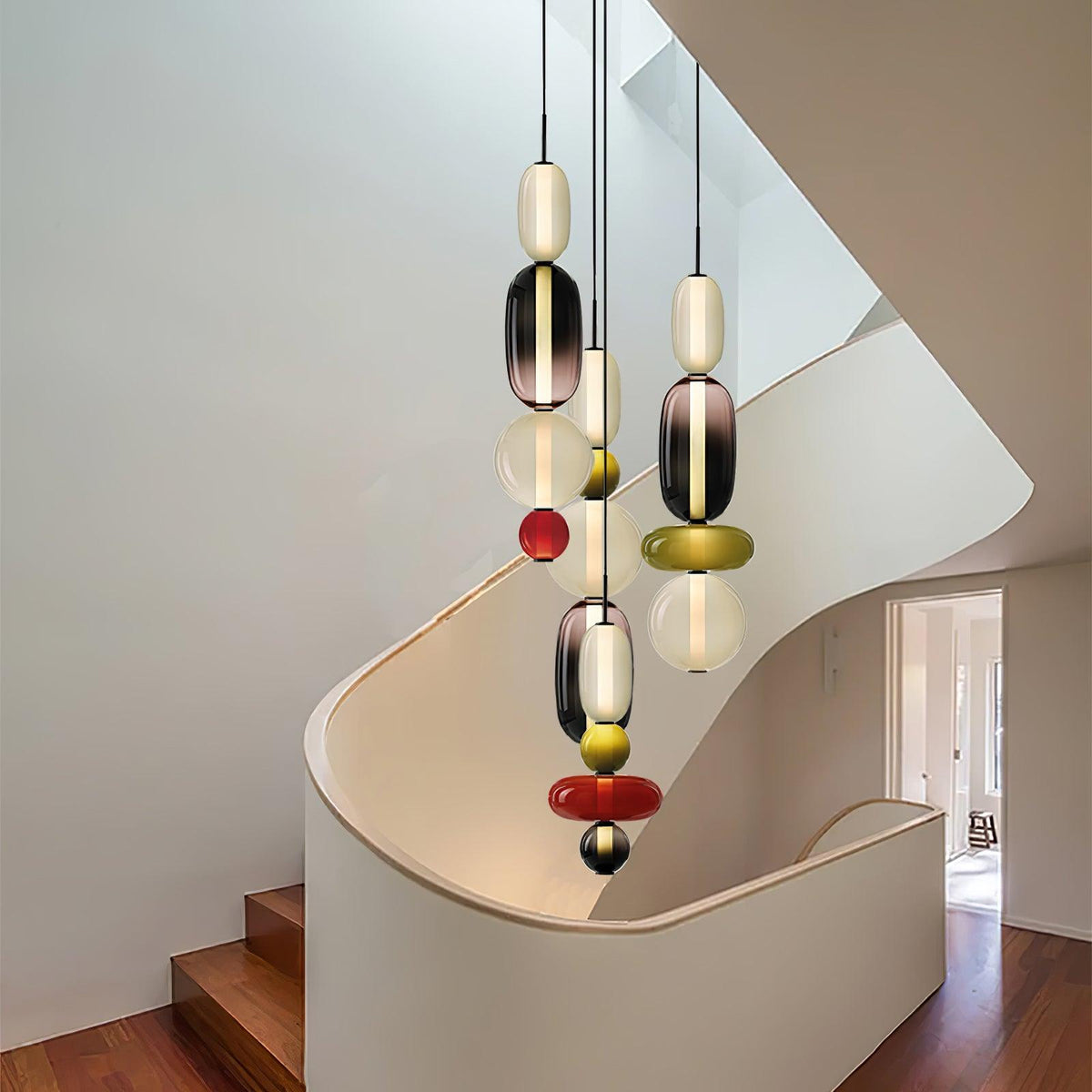 Handblown Glass Drop Pendant LED 7-inch Multi-Color Chandelier Dimmable Ceiling Light Adjustable for Kitchen Island Dining Table Living Room | Thomler
