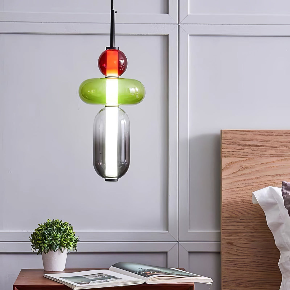 Handblown Glass Drop Pendant LED 7-inch Multi-Color Chandelier Dimmable Ceiling Light Adjustable for Kitchen Island Dining Table Living Room | Thomler
