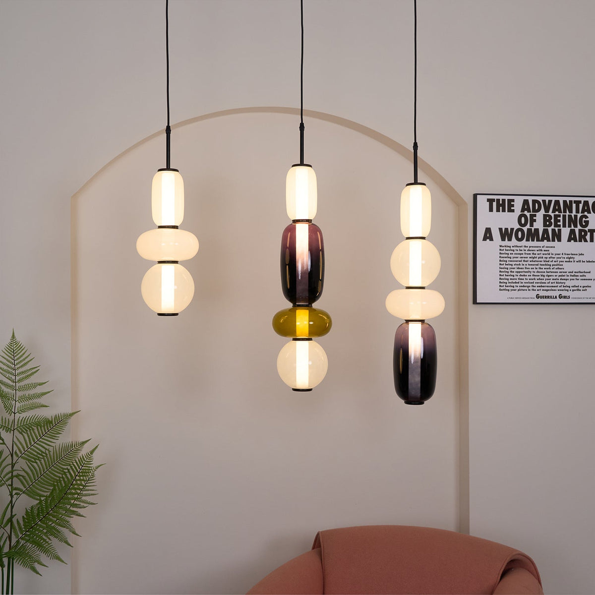 Multi-Glas-LED-Deckenleuchte, 20 Zoll, bunte getönte Glas-Hängeleuchten für Esszimmer, Küche, Schlafzimmer, moderner böhmischer Akzent-Kronleuchter, verstellbar
