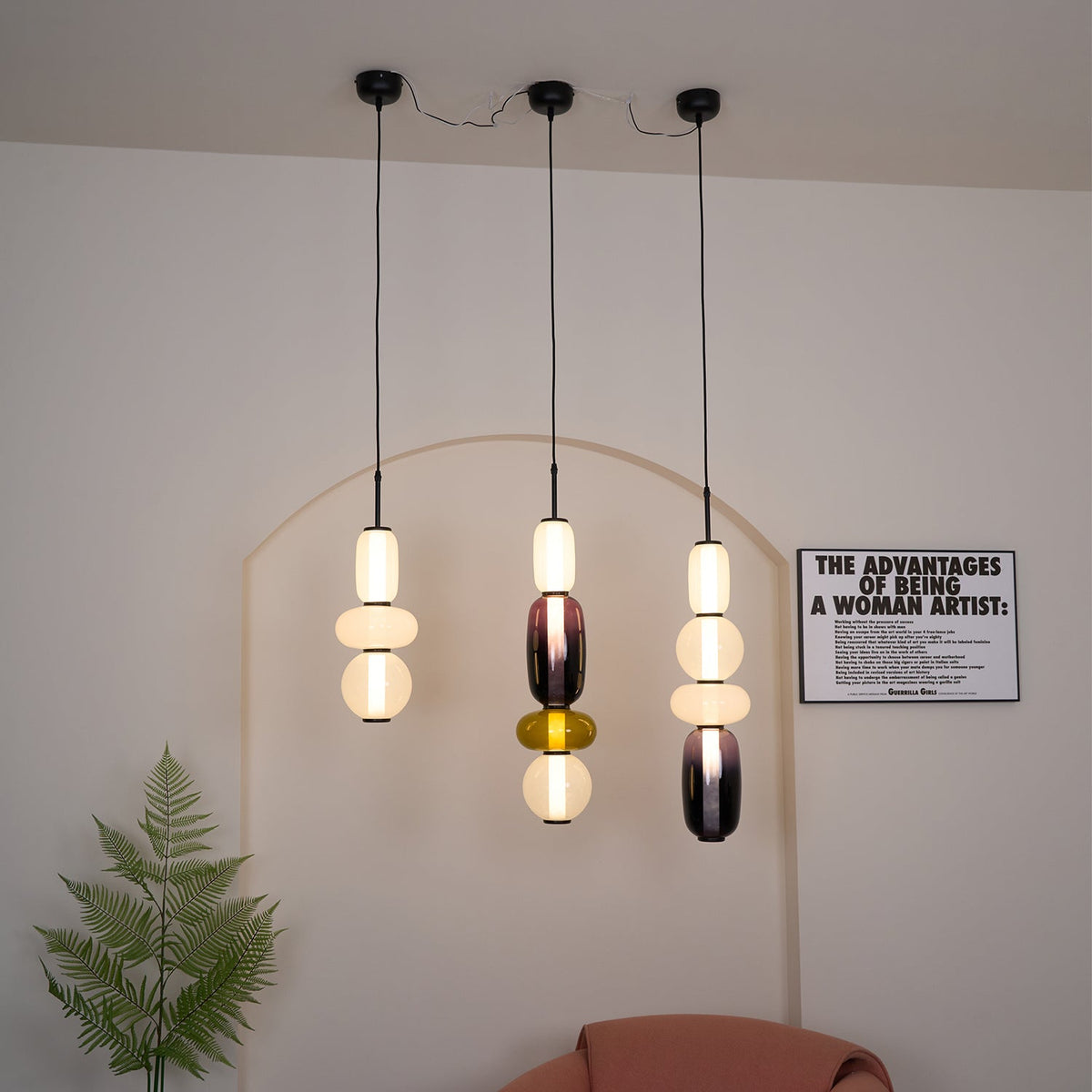 Multi-Glas-LED-Deckenleuchte, 20 Zoll, bunte getönte Glas-Hängeleuchten für Esszimmer, Küche, Schlafzimmer, moderner böhmischer Akzent-Kronleuchter, verstellbar
