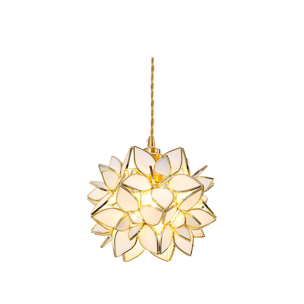 Glass Globe Ceiling Light with Floral Detail, 8-Inch Brass Hanging Fixture for Dining Room & Bedroom Ambient Lighting | Thomler