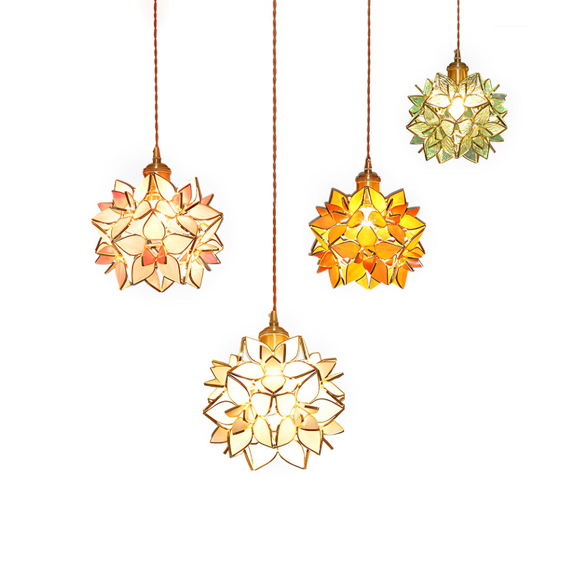 Glass Globe Ceiling Light with Floral Detail, 8-Inch Brass Hanging Fixture for Dining Room & Bedroom Ambient Lighting | Thomler