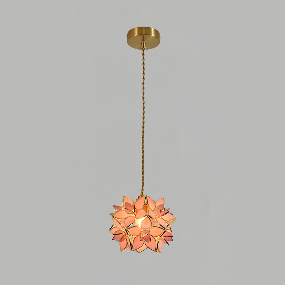 Glass Globe Ceiling Light with Floral Detail, 8-Inch Brass Hanging Fixture for Dining Room & Bedroom Ambient Lighting | Thomler