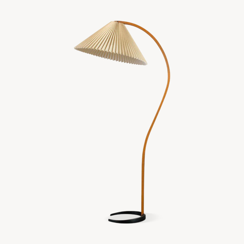 Bogen-Leseleuchte aus Holz mit Stoffschirm, 150 cm hoch, moderne Leuchte für über das Sofa, natürliche Oberfläche für Wohn- und Schlafzimmer, minimalistische Stehleuchte | Thomler