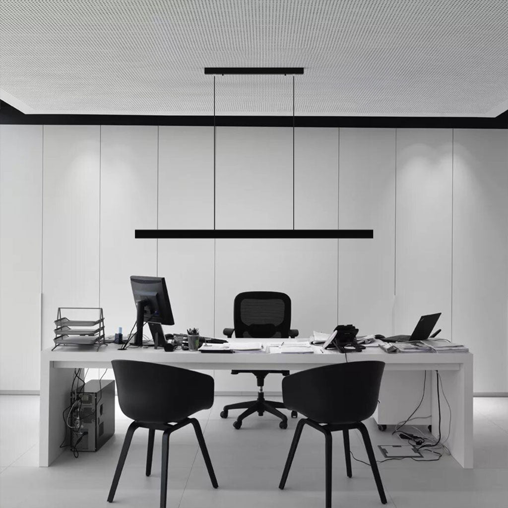 Hanging Light Fixture for Kitchen Island & Dining Room | Wood & Metal Linear Bar 31.5-71 in | Height-Adjustable Overhead LED | Remote-Contro | Thomler