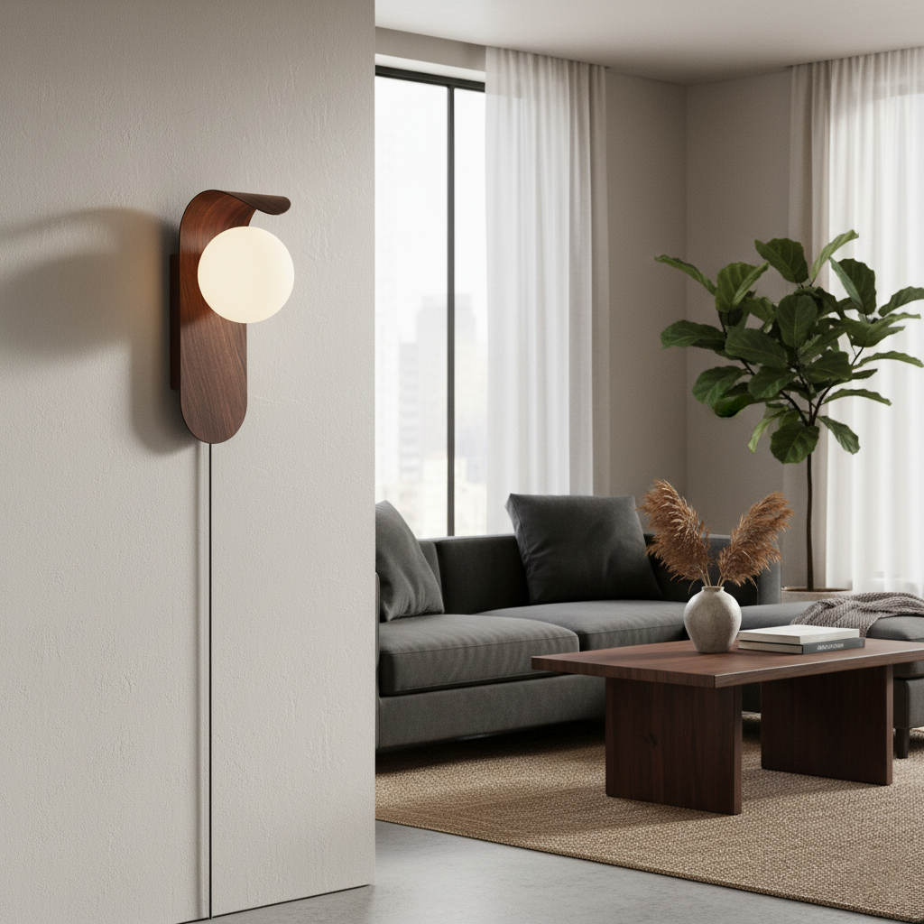 Plug-In Sconce with Frosted Globe and Wood Accent – 10 Inch Height for Bedroom Bathroom Hallway – G9 Socket Dimmable Fixture – Natural or Wa | Thomler