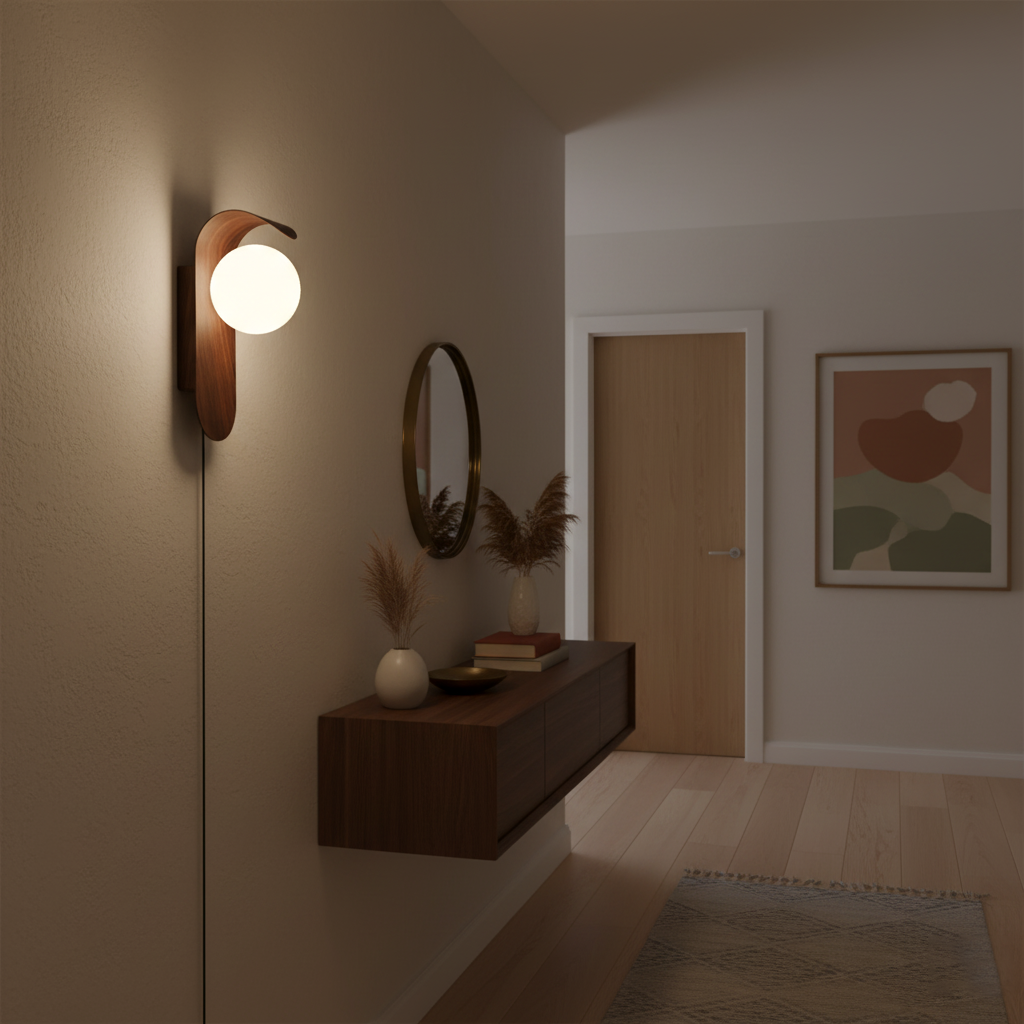 Plug-In Sconce with Frosted Globe and Wood Accent – 10 Inch Height for Bedroom Bathroom Hallway – G9 Socket Dimmable Fixture – Natural or Wa | Thomler