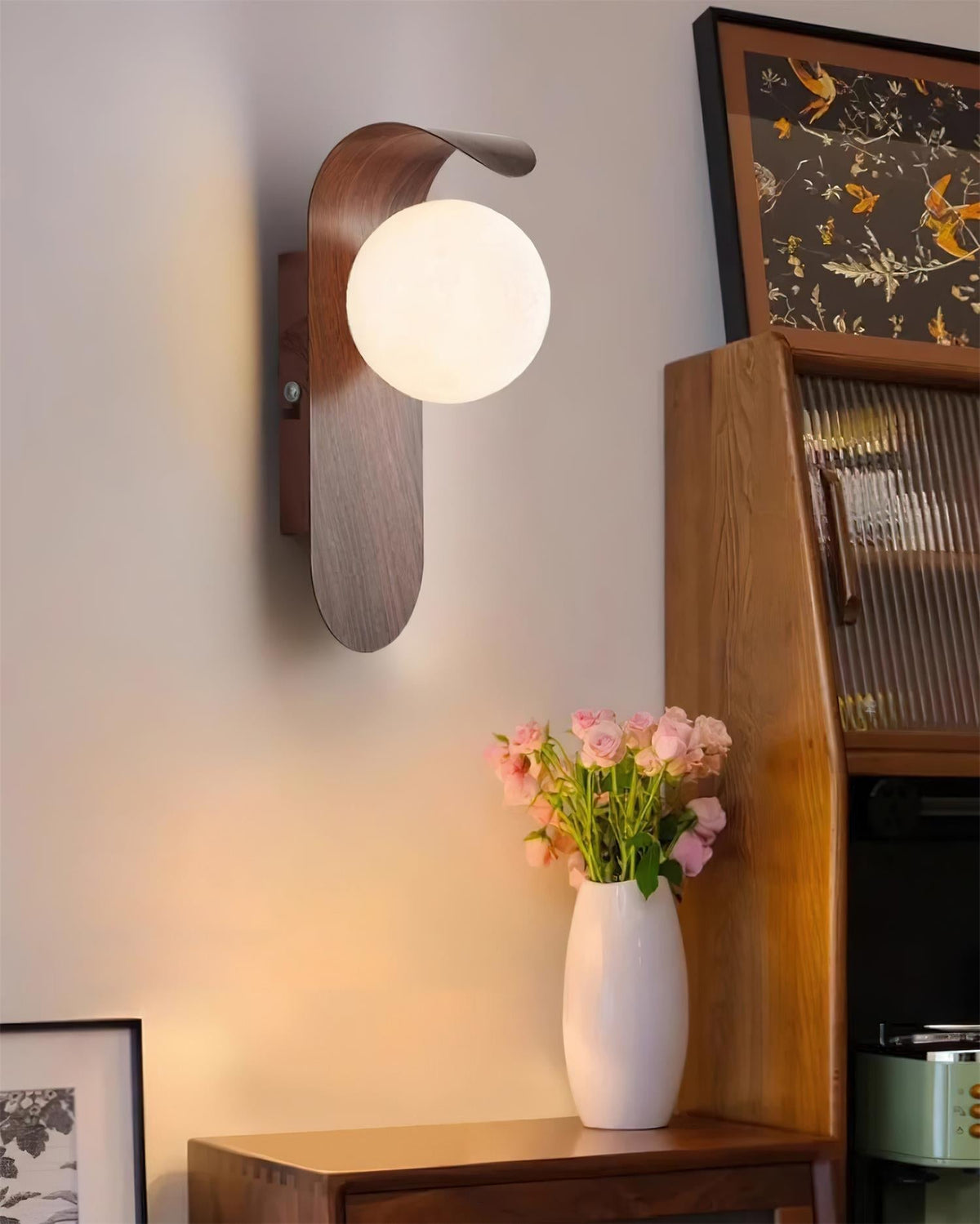 Plug-In Sconce with Frosted Globe and Wood Accent – 10 Inch Height for Bedroom Bathroom Hallway – G9 Socket Dimmable Fixture – Natural or Wa | Thomler