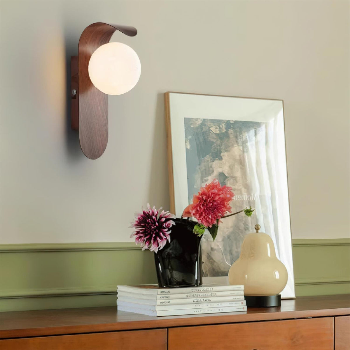 Plug-In Sconce with Frosted Globe and Wood Accent – 10 Inch Height for Bedroom Bathroom Hallway – G9 Socket Dimmable Fixture – Natural or Wa | Thomler