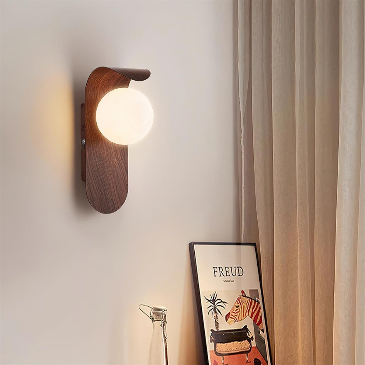 Plug-In Sconce with Frosted Globe and Wood Accent – 10 Inch Height for Bedroom Bathroom Hallway – G9 Socket Dimmable Fixture – Natural or Wa | Thomler