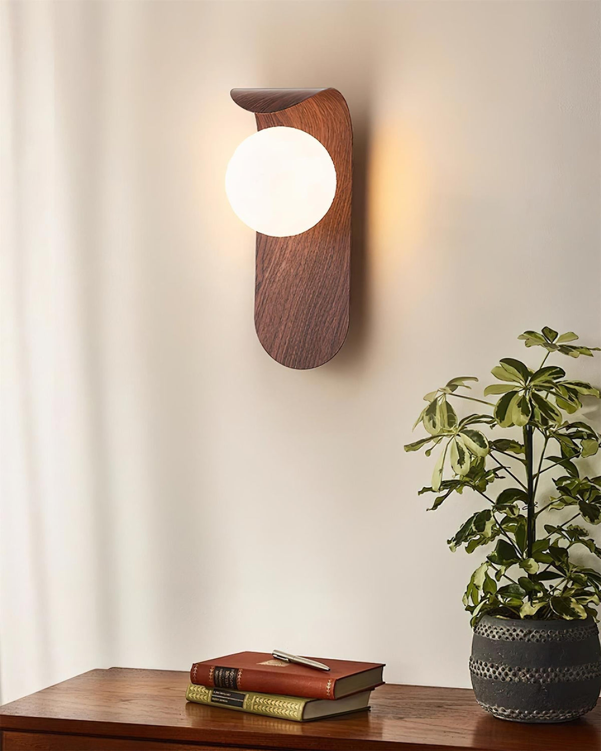 Plug-In Sconce with Frosted Globe and Wood Accent – 10 Inch Height for Bedroom Bathroom Hallway – G9 Socket Dimmable Fixture – Natural or Wa | Thomler