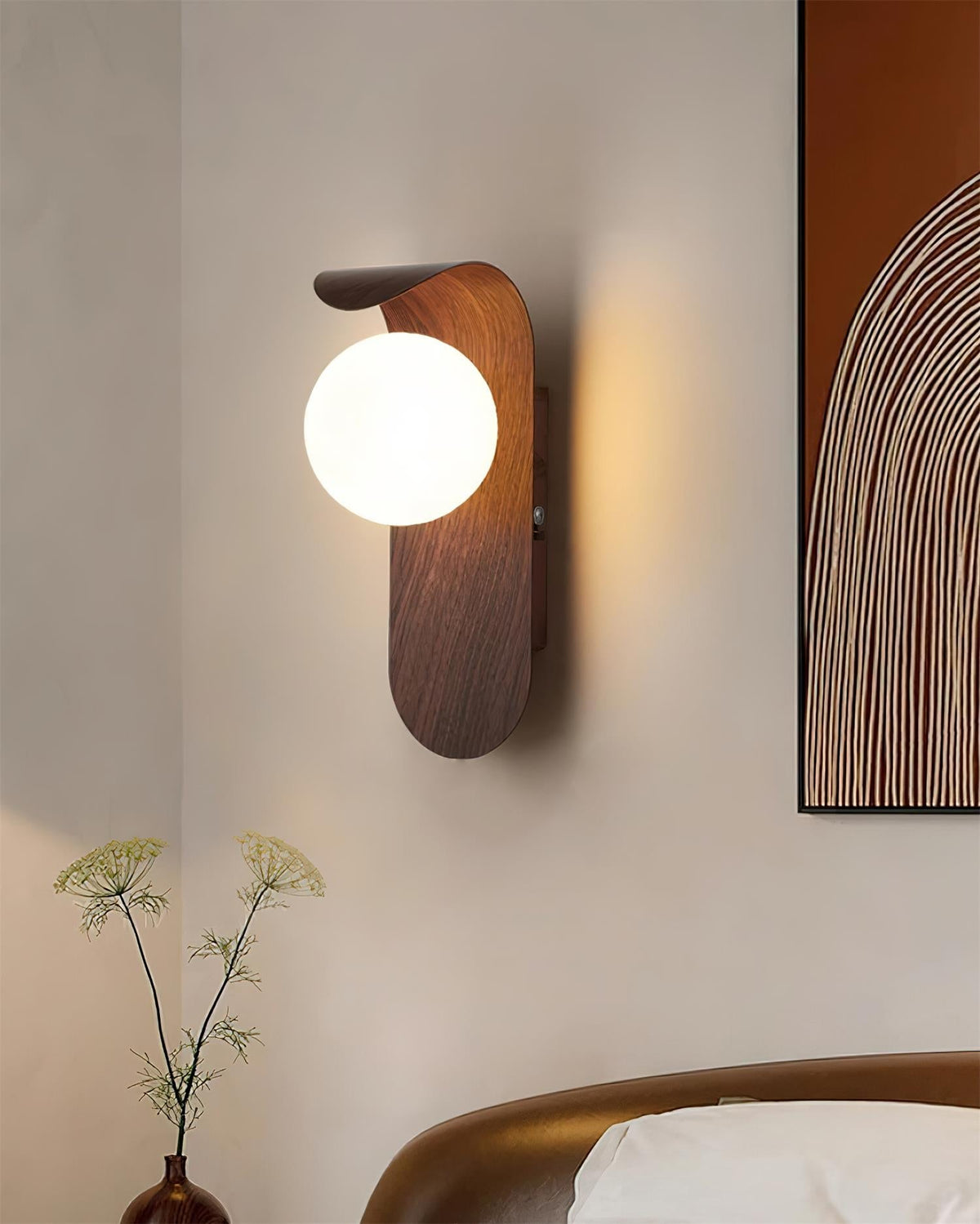 Plug-In Sconce with Frosted Globe and Wood Accent – 10 Inch Height for Bedroom Bathroom Hallway – G9 Socket Dimmable Fixture – Natural or Wa | Thomler