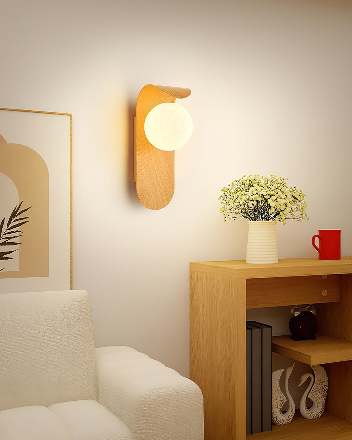 Plug-In Sconce with Frosted Globe and Wood Accent – 10 Inch Height for Bedroom Bathroom Hallway – G9 Socket Dimmable Fixture – Natural or Wa | Thomler