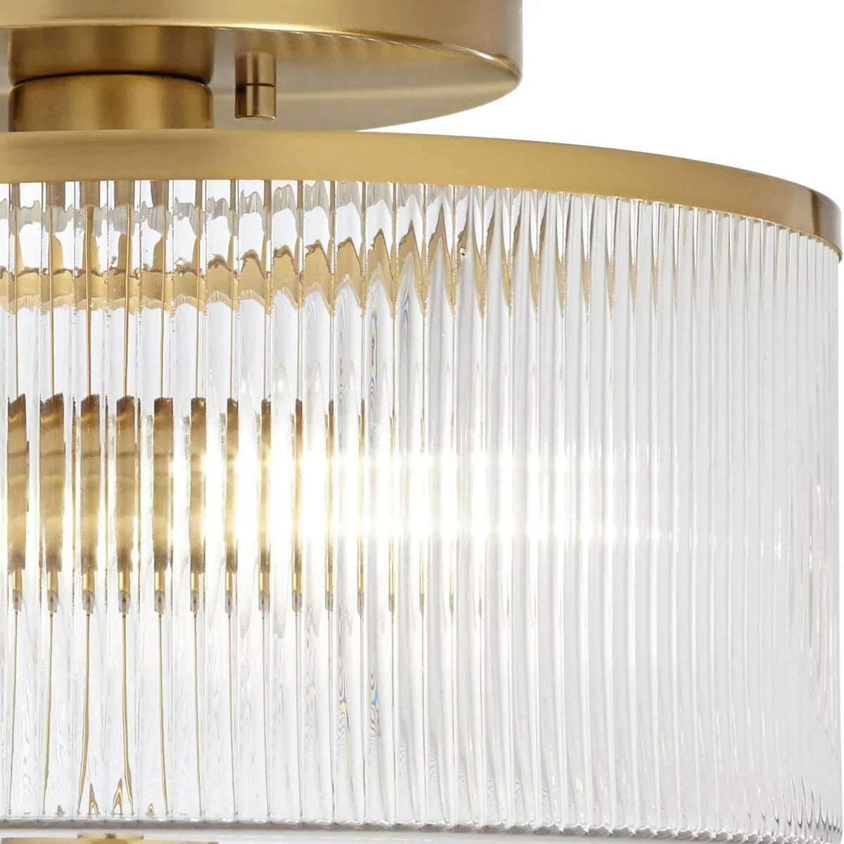 Dual-Socket Flush-Mount Fixture 14 Inch Black Brass Ribbed Glass Shade Hardwired Semi-Flush Overhead Light for Bedroom Entryway Dining Room | Thomler