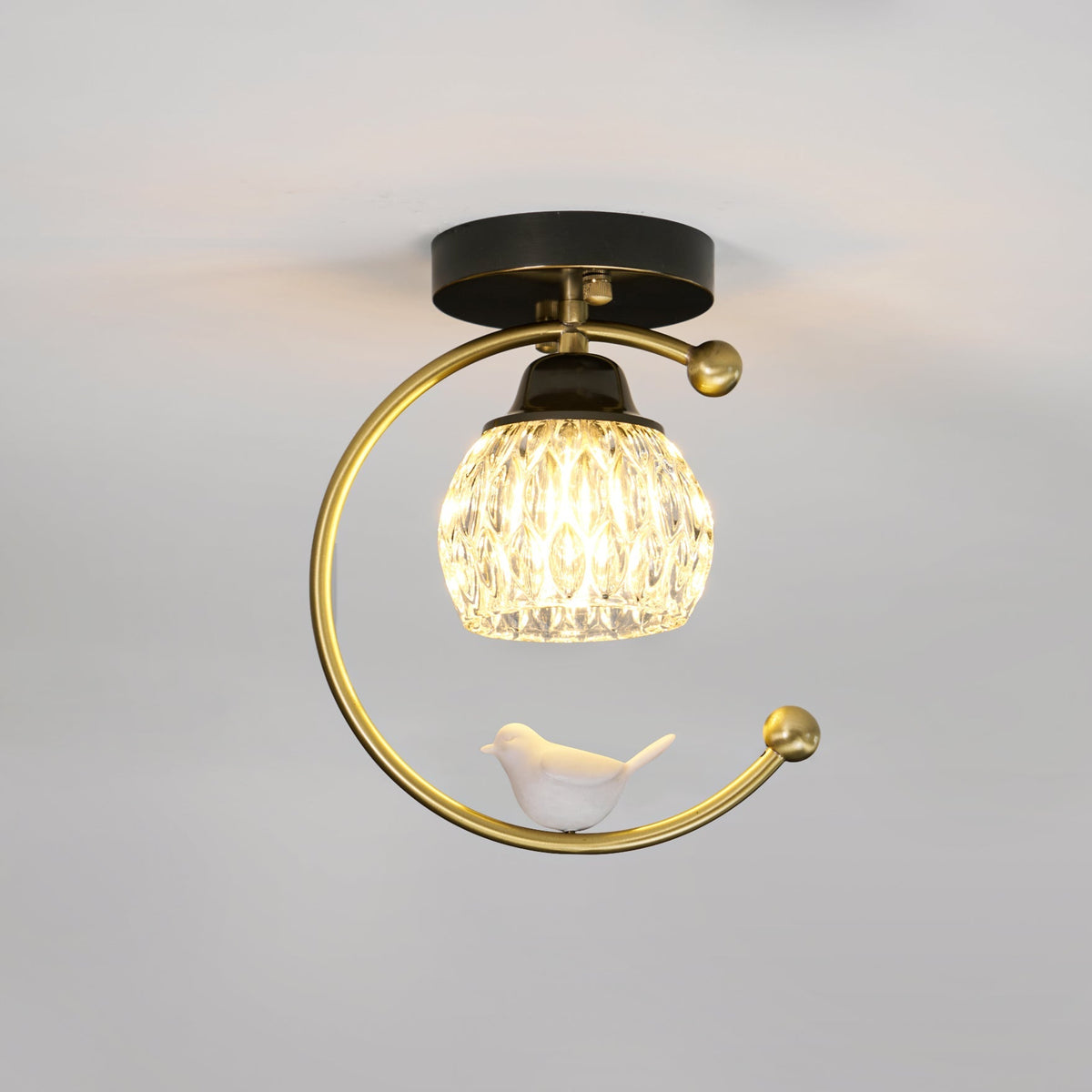 Decorative Bird Pendant Light with Brass Frame & Glass Shade for Bedroom, Dining Room & Living Room | Indoor Hanging Fixture 9 in × 11 in | Thomler