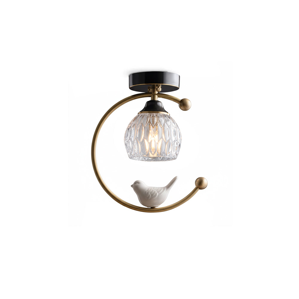 Decoratieve vogelhanglamp met messing frame en glazen kap voor slaapkamer, eetkamer en woonkamer | Hangende armatuur voor binnen 23 cm × 28 cm | Thomler