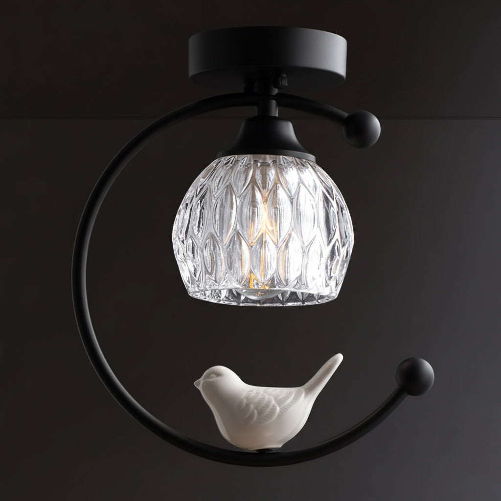 Decorative Bird Pendant Light with Brass Frame & Glass Shade for Bedroom, Dining Room & Living Room | Indoor Hanging Fixture 9 in × 11 in | Thomler