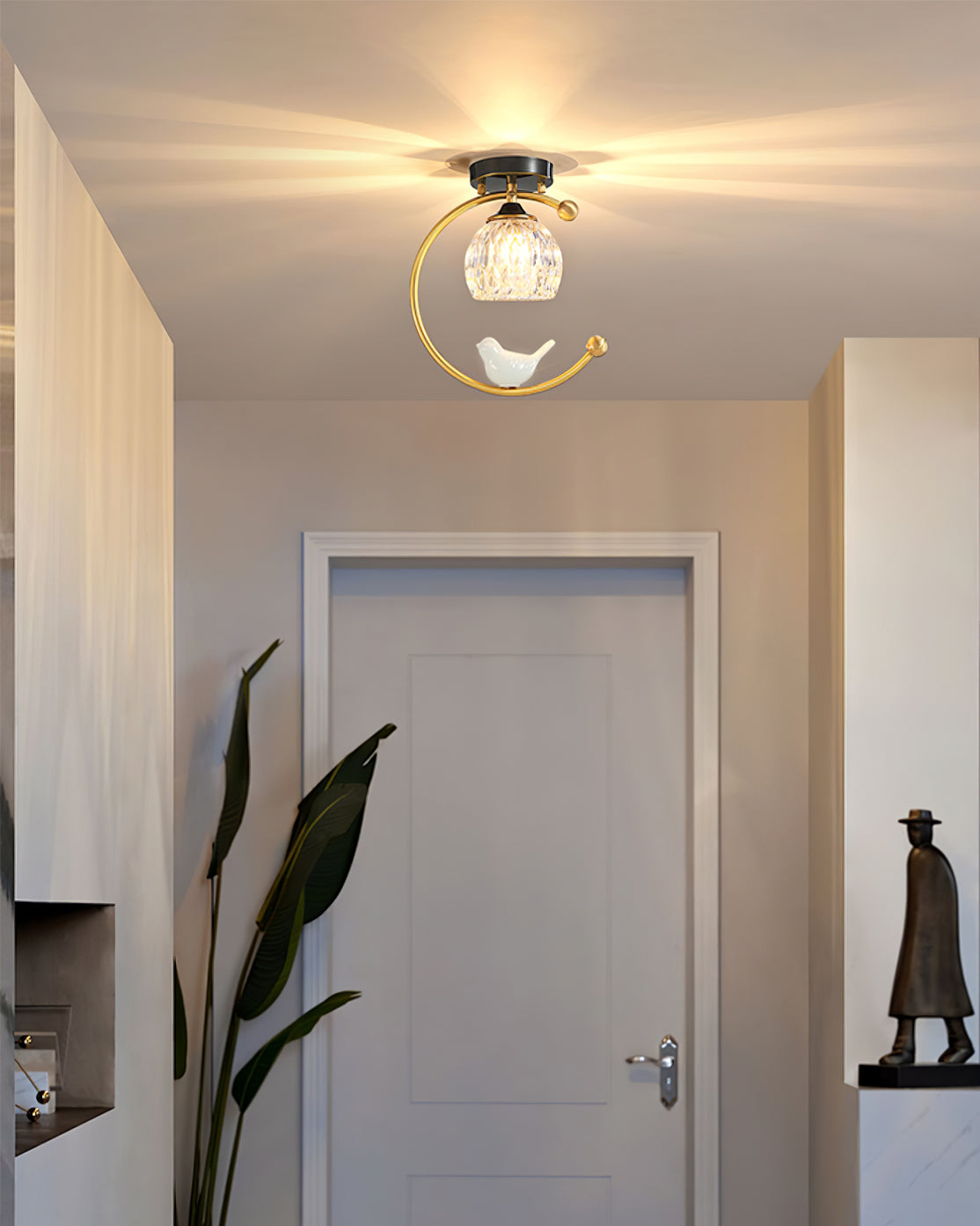 Decorative Bird Pendant Light with Brass Frame & Glass Shade for Bedroom, Dining Room & Living Room | Indoor Hanging Fixture 9 in × 11 in | Thomler
