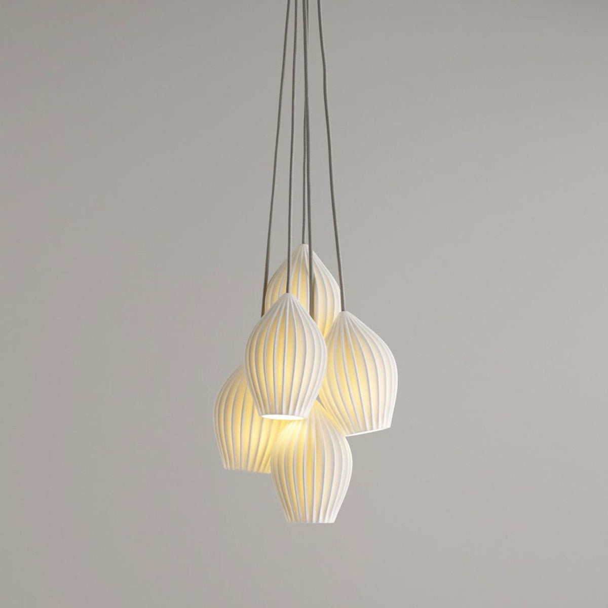 Ceramic Hanging Light Fixture White Ribbed Shade E14 Socket for Kitchen Island Dining Room Table Ceiling Adjustable Cord | Thomler