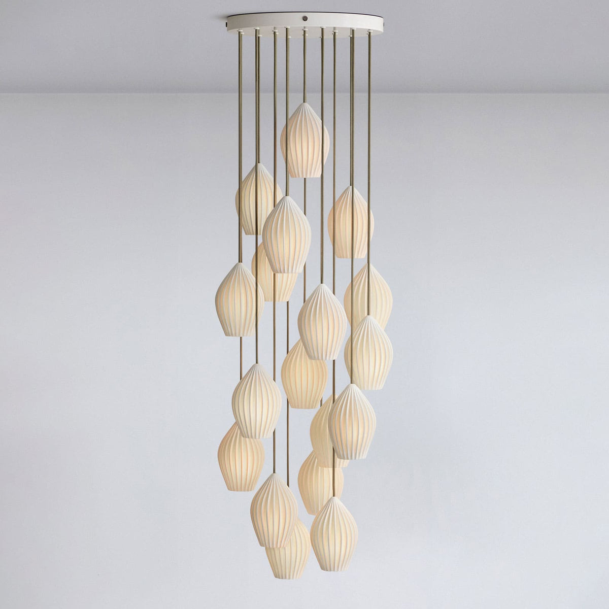 Ceramic Hanging Light Fixture White Ribbed Shade E14 Socket for Kitchen Island Dining Room Table Ceiling Adjustable Cord | Thomler