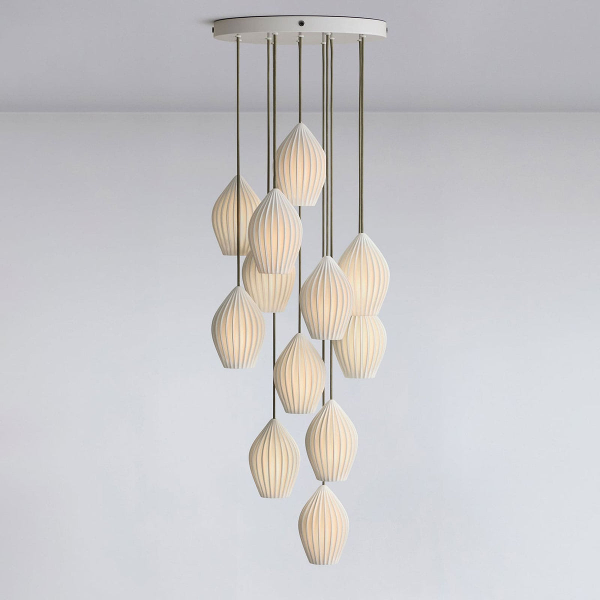 Ceramic Hanging Light Fixture White Ribbed Shade E14 Socket for Kitchen Island Dining Room Table Ceiling Adjustable Cord | Thomler