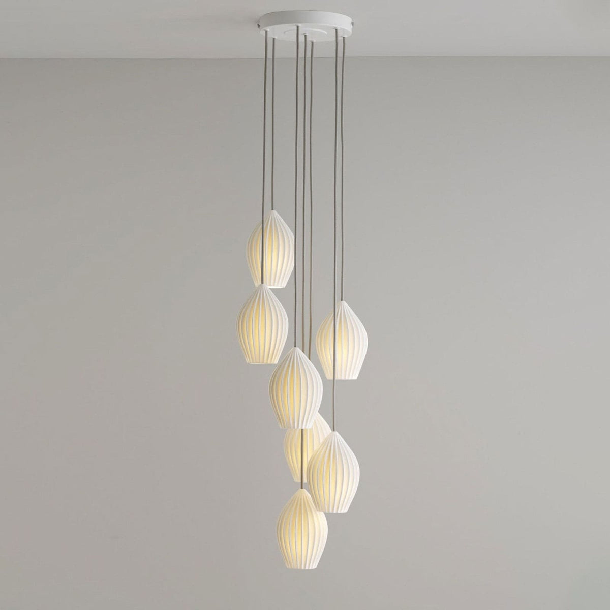Ceramic Hanging Light Fixture White Ribbed Shade E14 Socket for Kitchen Island Dining Room Table Ceiling Adjustable Cord | Thomler