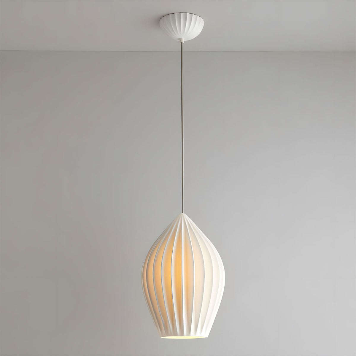 Ceramic Hanging Light Fixture White Ribbed Shade E14 Socket for Kitchen Island Dining Room Table Ceiling Adjustable Cord | Thomler