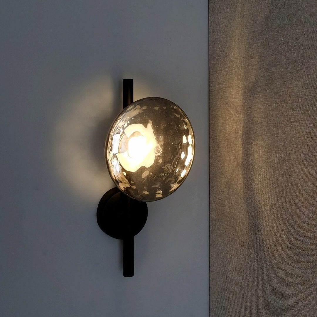 Modern Glass Sconce Light for Bedroom Hallway | Textured LED Wall Fixture Black or Gold Finish | Indoor Ambient Lighting | Thomler