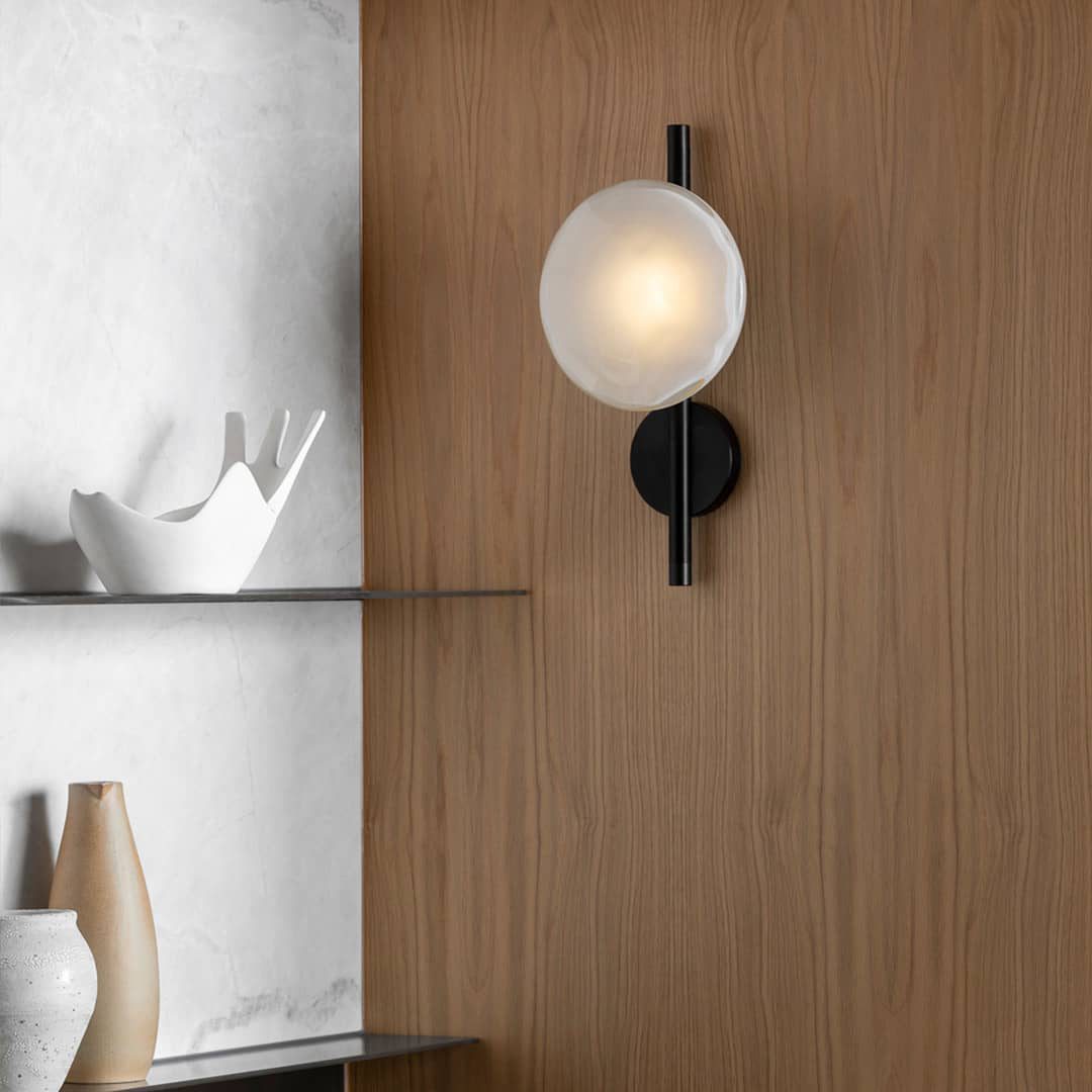 Modern Glass Sconce Light for Bedroom Hallway | Textured LED Wall Fixture Black or Gold Finish | Indoor Ambient Lighting | Thomler