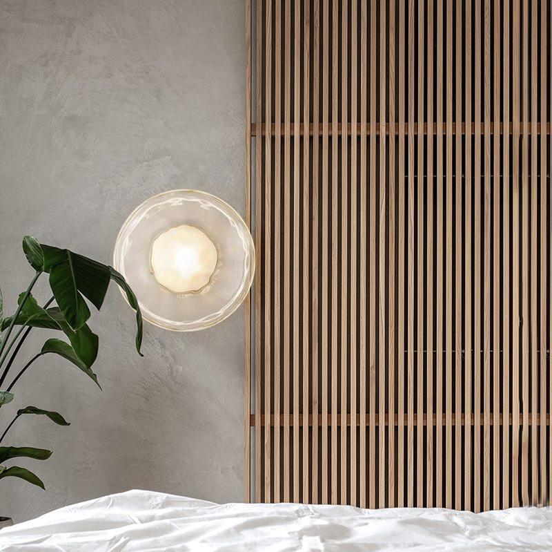 Modern Glass Sconce Light for Bedroom Hallway | Textured LED Wall Fixture Black or Gold Finish | Indoor Ambient Lighting | Thomler
