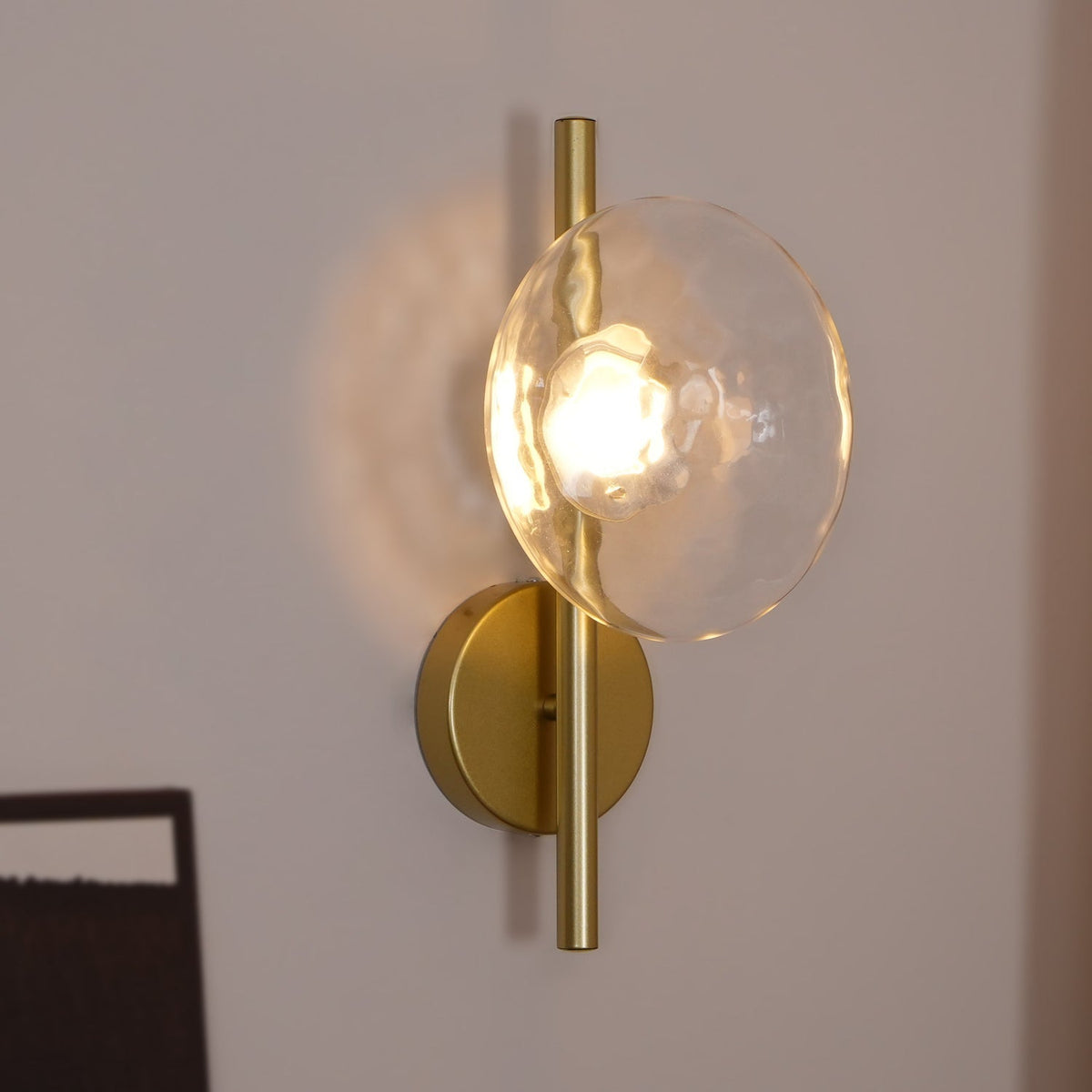 Modern Glass Sconce Light for Bedroom Hallway | Textured LED Wall Fixture Black or Gold Finish | Indoor Ambient Lighting | Thomler